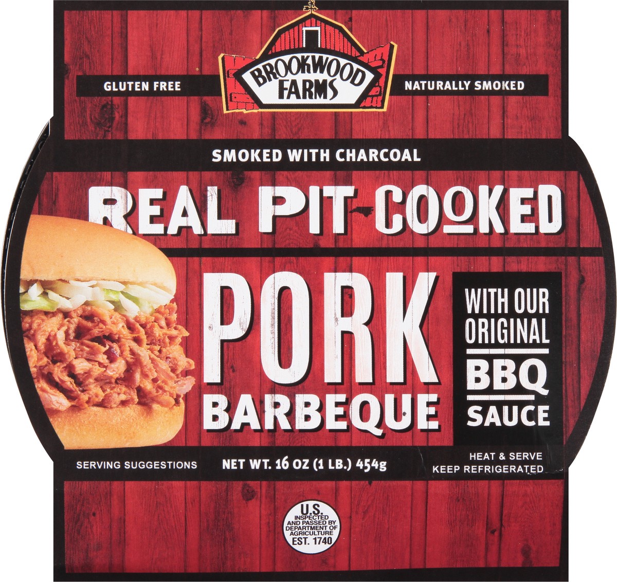 slide 5 of 12, Brookwood Farms Real Pit-Cooked Pork Barbeque with Our Original BBQ Sauce 16 oz, 16 oz