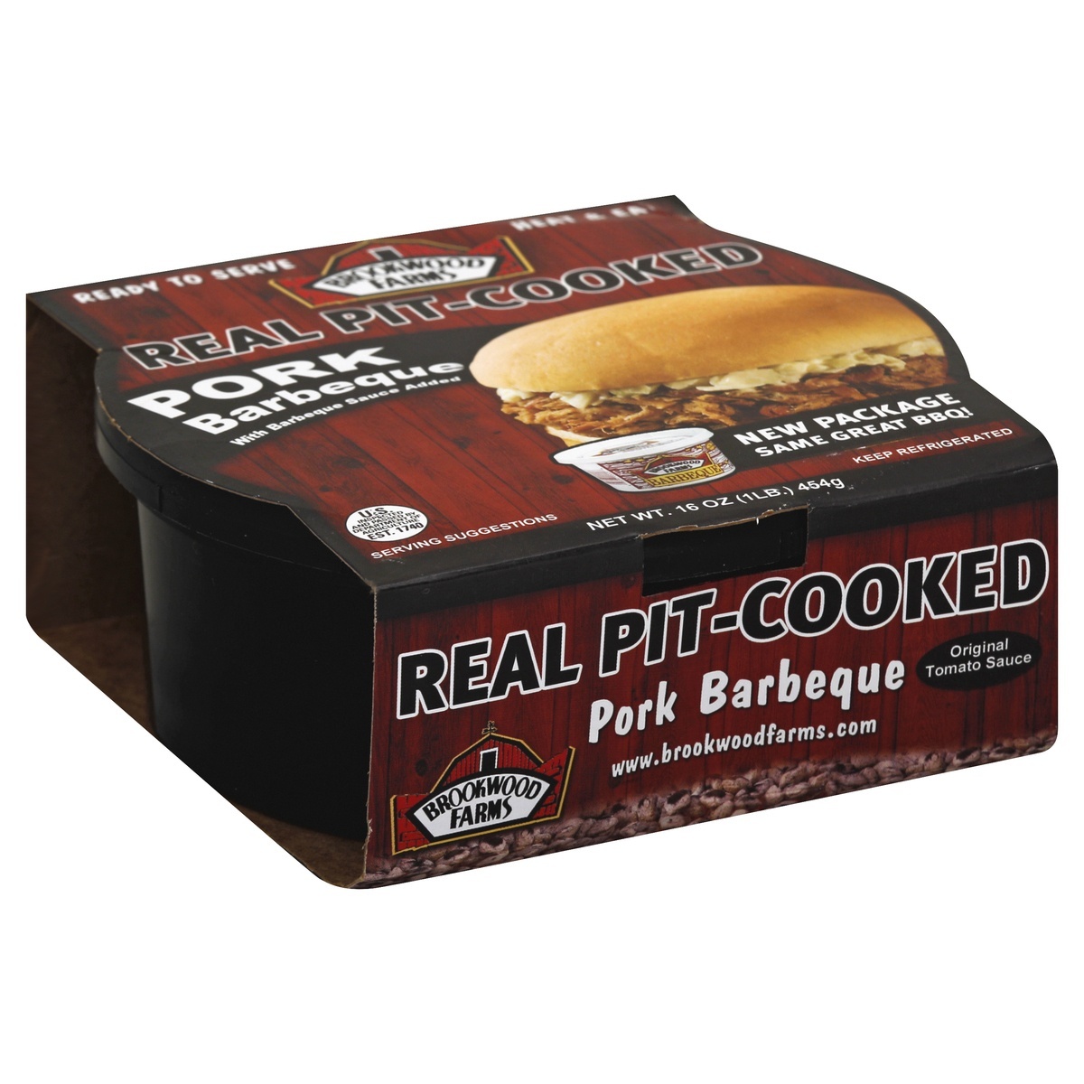 slide 1 of 1, Brookwood Farms Real Pit-Cooked Pork Barbeque with Our Original BBQ Sauce 16 oz, per lb