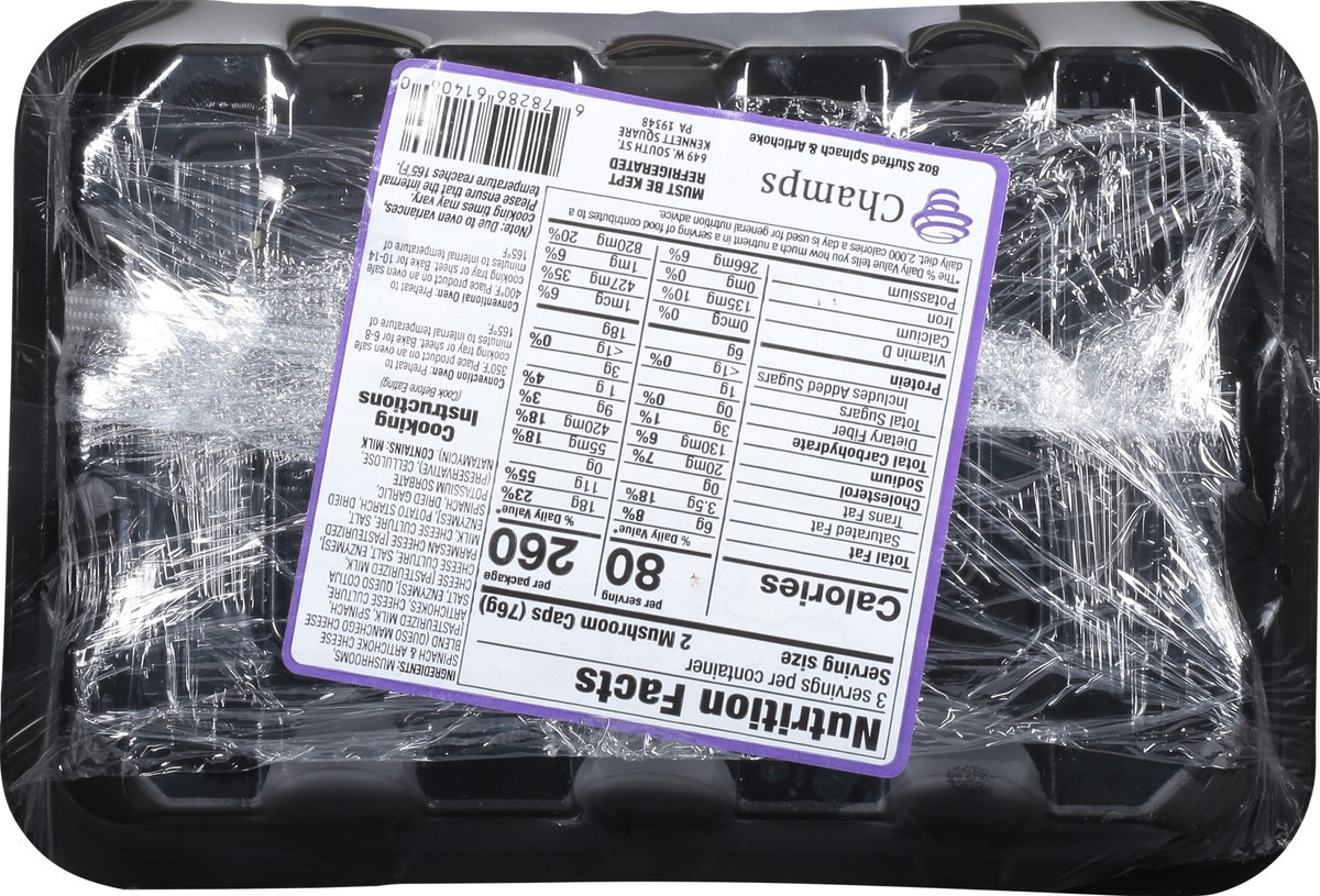 slide 5 of 13, Champs Stuffed Spinach & Artichoke Cheese Baby Bella Caps 8 oz, 8 oz