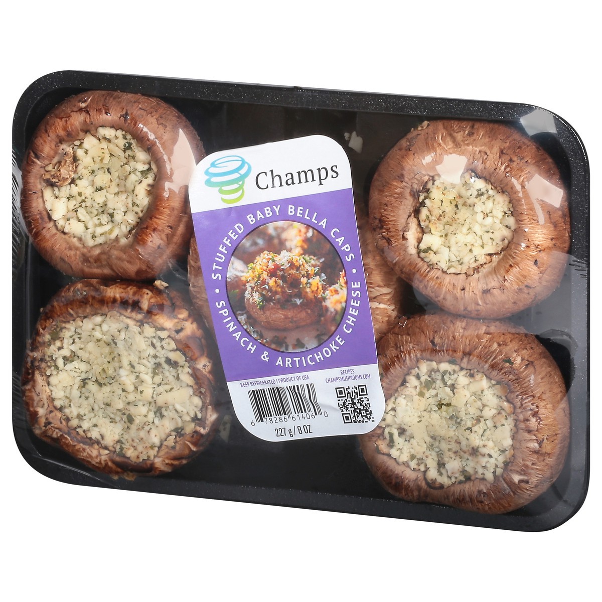 slide 11 of 13, Champs Stuffed Spinach & Artichoke Cheese Baby Bella Caps 8 oz, 8 oz