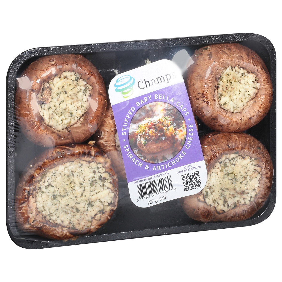 slide 13 of 13, Champs Stuffed Spinach & Artichoke Cheese Baby Bella Caps 8 oz, 8 oz