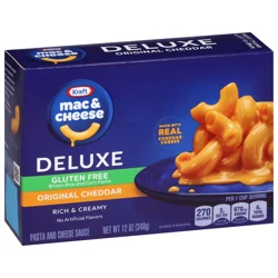 Kraft Deluxe Gluten Free Mac and Cheese, Brown Rice and Corn Pasta, 1 Box, for Easy Dinner or Dinner Sides, Original Cheddar Flavor, No Artificial Flavors, 12 oz