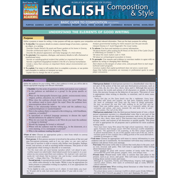 slide 1 of 1, QuickStudy Guide, English Composition & Style, 1 ct