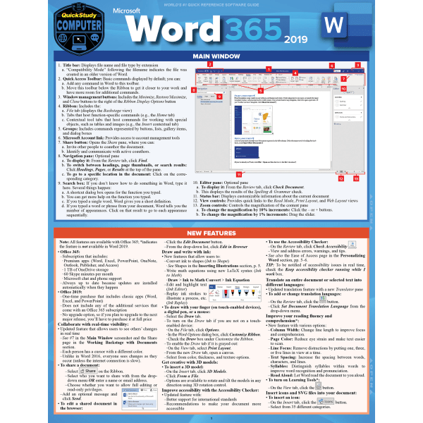 slide 1 of 1, QuickStudy Guide, Microsoft Word 365 2019, 1 ct