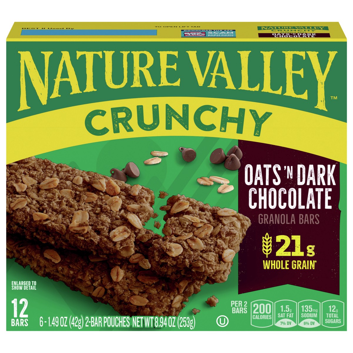 slide 1 of 137, Nature Valley Crunchy Granola Bars, Oats 'n Dark Chocolate, 6 ct, 12 bars, 6 ct