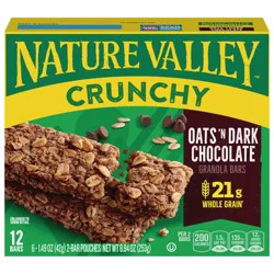 Nature Valley Crunchy Granola Bars, Oats 'n Dark Chocolate, 12 Bars, 8.94 OZ (6 Pouches)