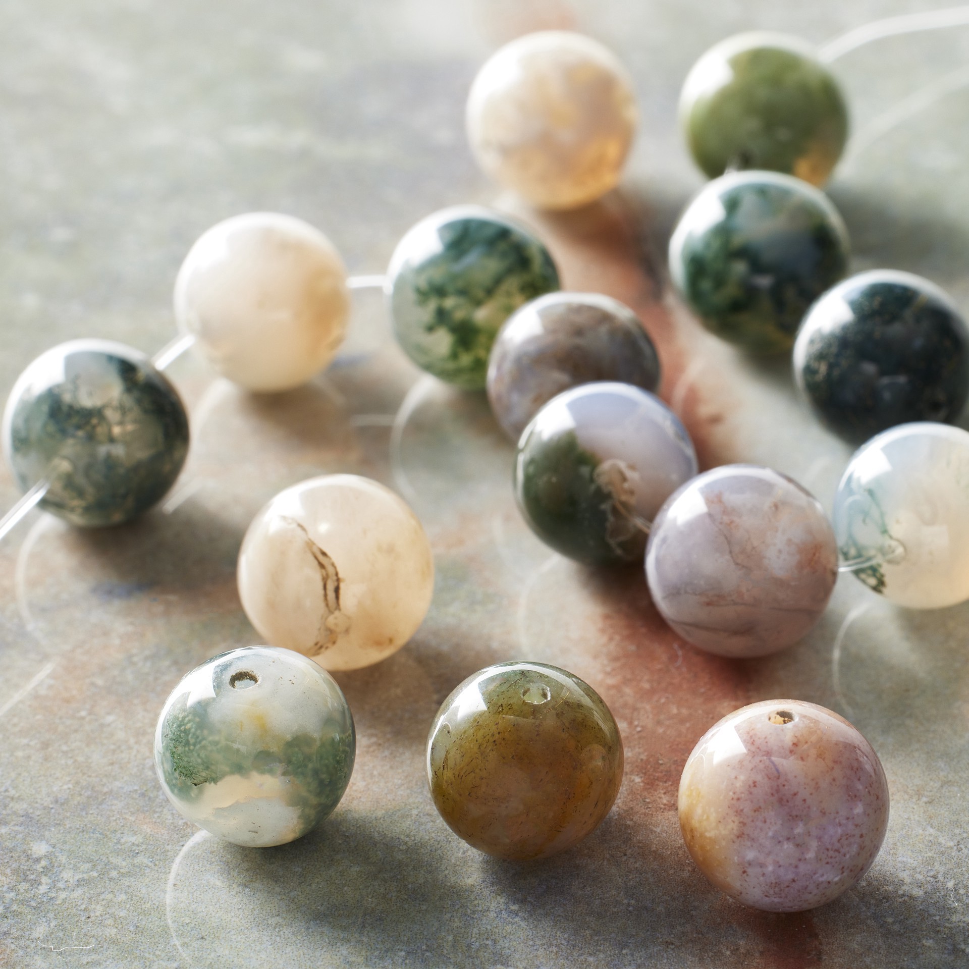 slide 2 of 3, Natural Green Mix Agate Round Beads, 12mm By Bead Landing, 12mm