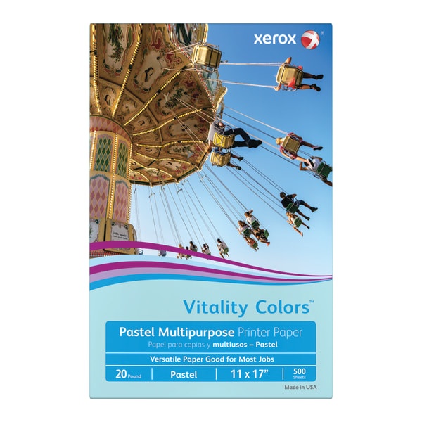 slide 1 of 3, Xerox Vitality Colors Multi-Use Printer Paper, Ledger Size 30% Recycled, Blue, 500 ct