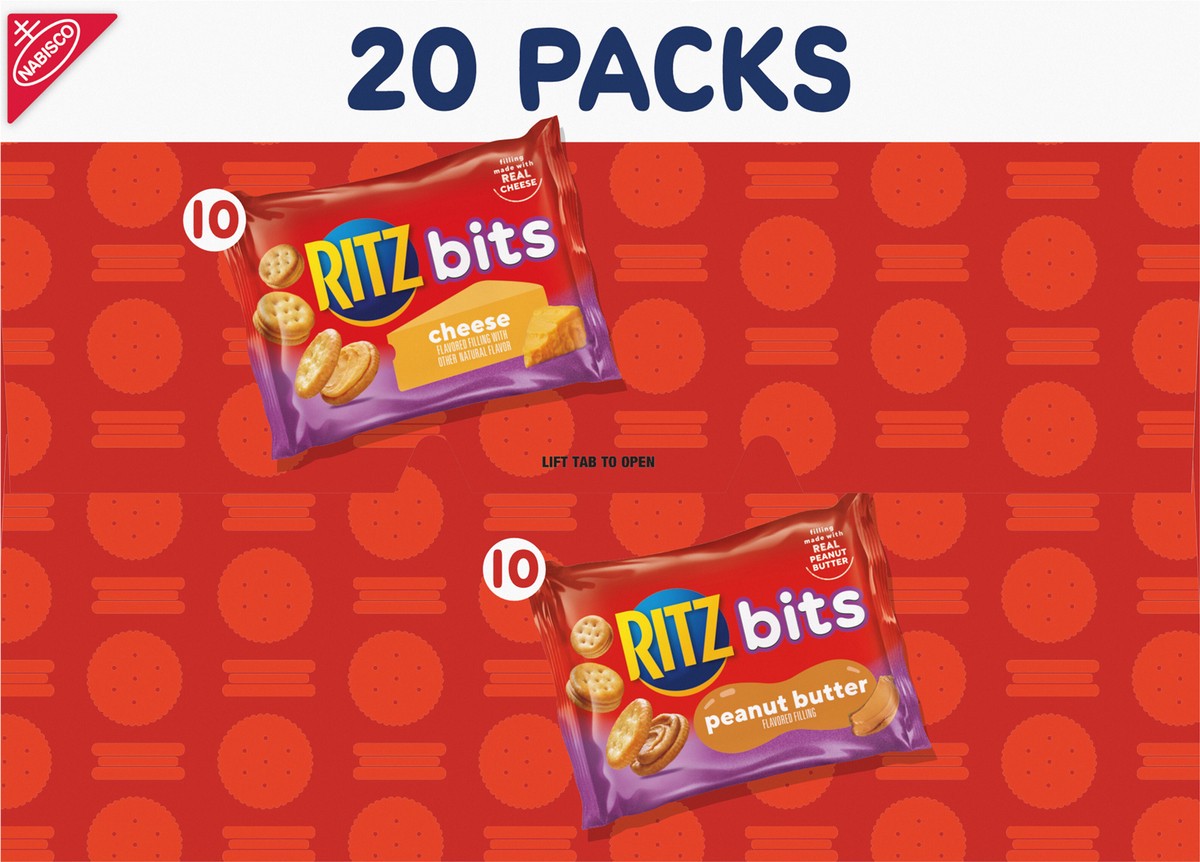 slide 4 of 9, RITZ Bits Cheese and RITZ Bits Peanut Butter Cracker Sandwiches Variety Pack, 20 Snack Packs, 20 oz