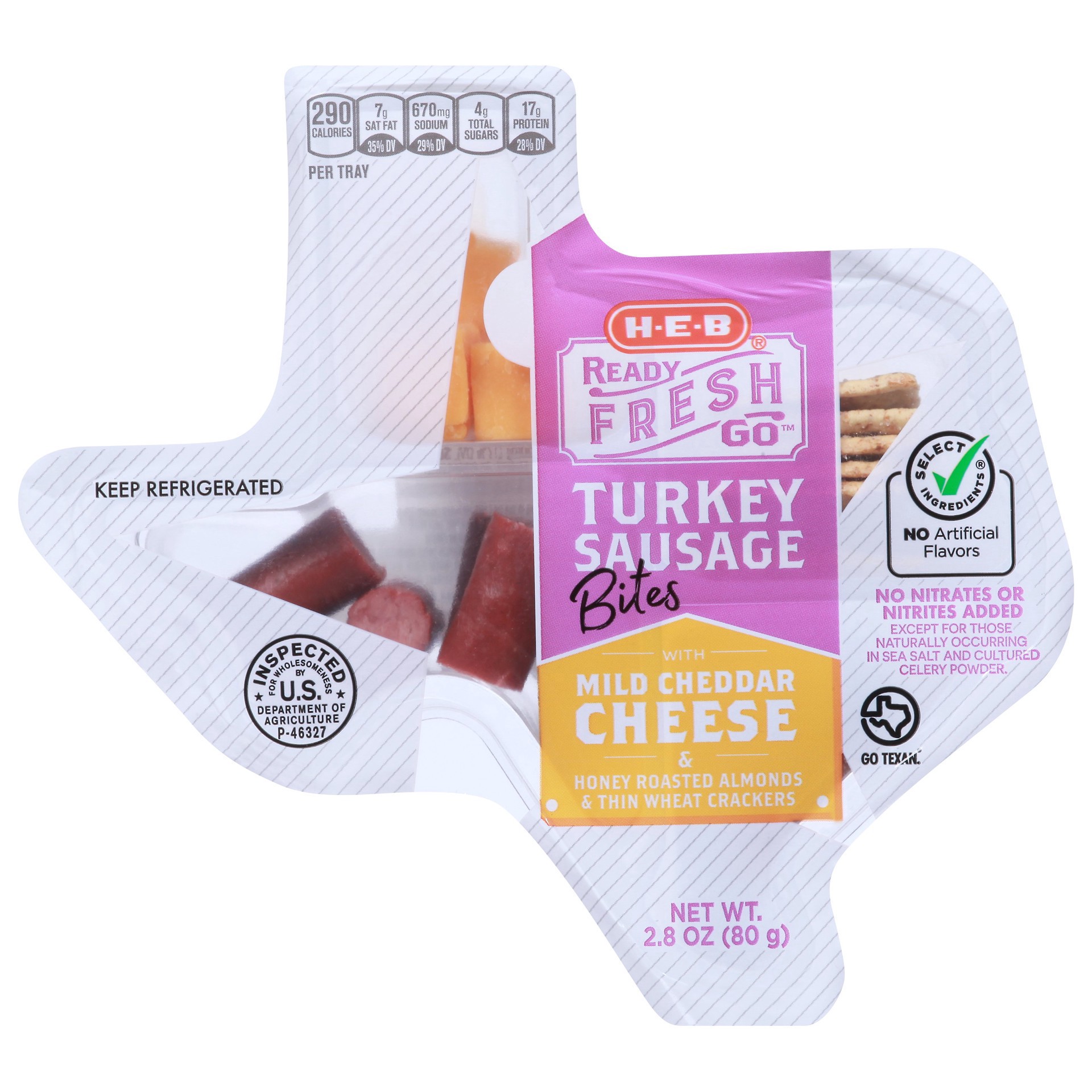 slide 1 of 1, H-E-B Select Ingredients Turkey Sausage with Mild Cheddar Cheese, 3.05 oz