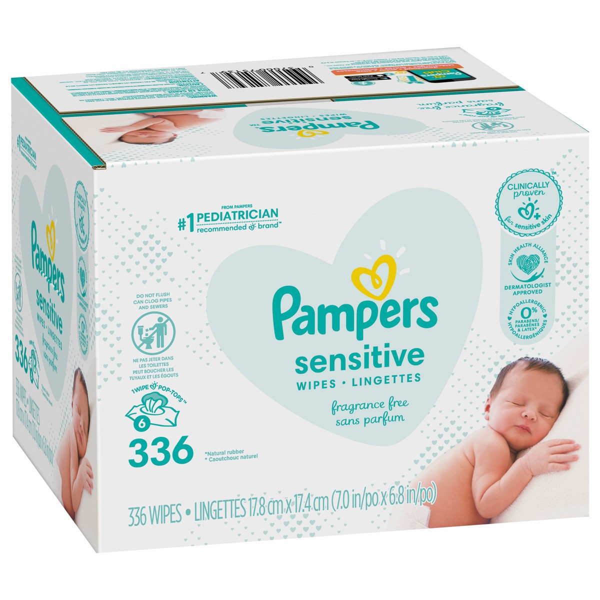 slide 2 of 4, Pampers Baby Wipes Sensitive Perfume Free 6X Pop-Top Packs 336 Count, 336 ct
