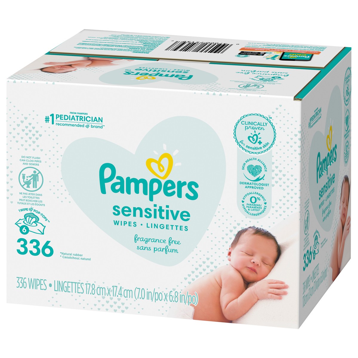 slide 2 of 4, Pampers Baby Wipes Sensitive Perfume Free 6X Pop-Top Packs 336 Count, 336 ct