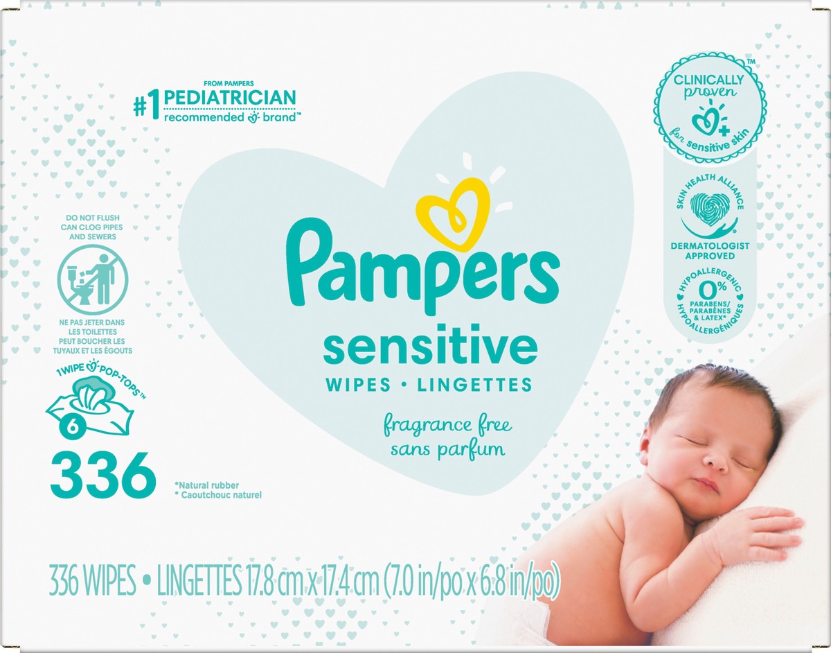 slide 4 of 4, Pampers Baby Wipes Sensitive Perfume Free 6X Pop-Top Packs 336 Count, 336 ct