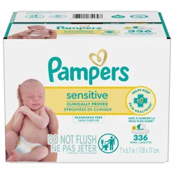 Baby Wipes Pampers Sensitive, Clinically Proven, Fragrance Free, Water Based, Hypoallergenic Baby Wipes, 336 Baby Wipes Total (4X Flip-Top Packs)