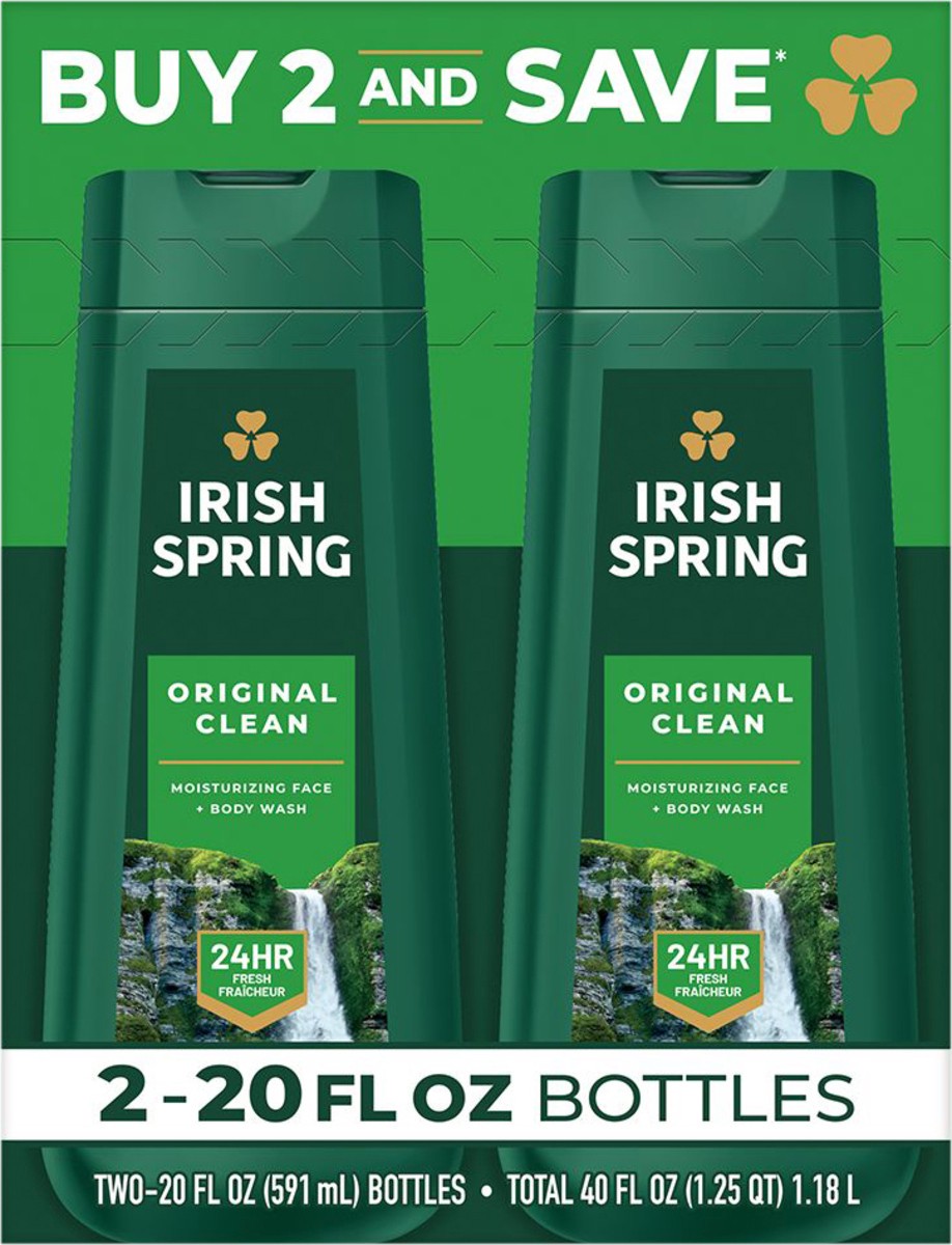 slide 7 of 7, Irish Spring Original Clean Moisturizing Face + Body Wash 2 - 20 fl oz Bottles, 2 ct