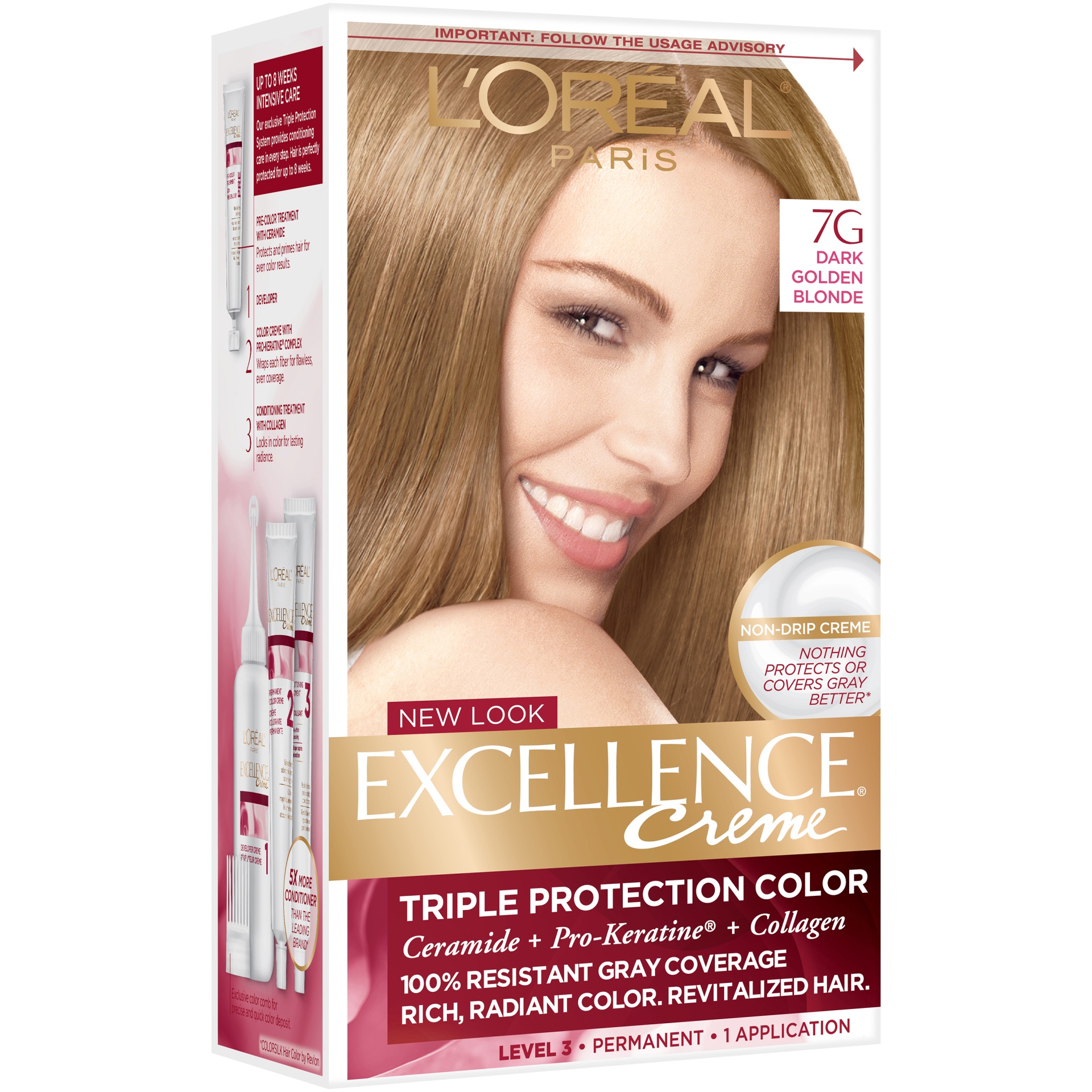 slide 2 of 7, L'Oréal Excellence Non-Drip Crème Dark Golden Blonde, 1 ct