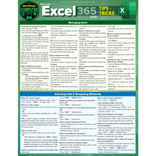 slide 1 of 1, QuickStudy Guide, Excel Tips & Tricks, 1 ct