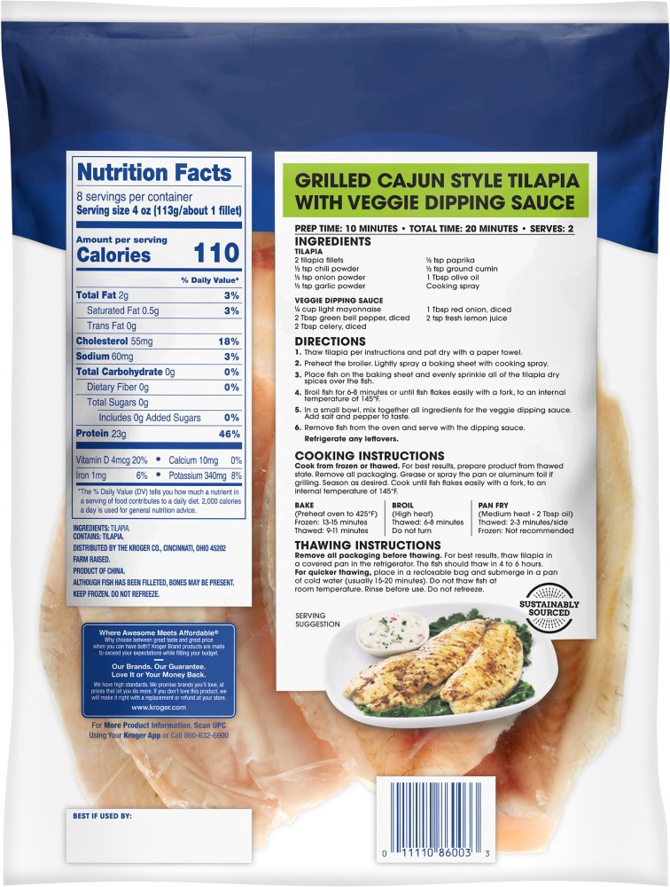 slide 3 of 4, Kroger Family Size Boneless & Skinless Tilapia Fillets, 2 lb