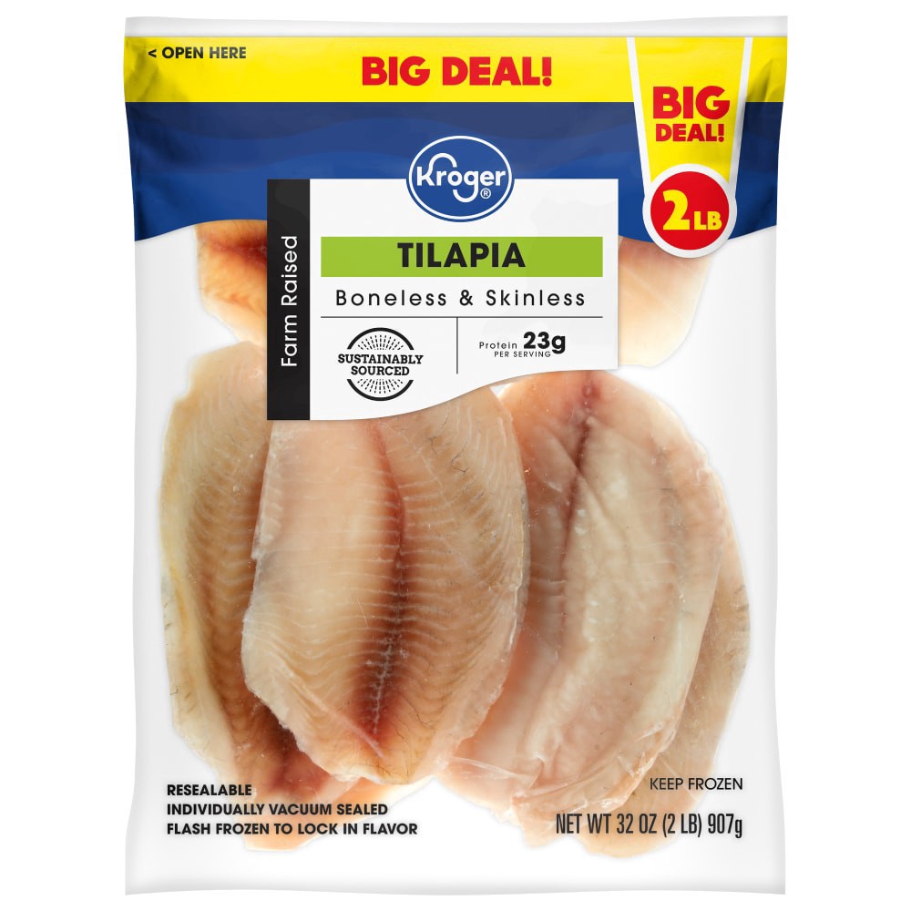 slide 1 of 4, Kroger Family Size Boneless & Skinless Tilapia Fillets, 2 lb