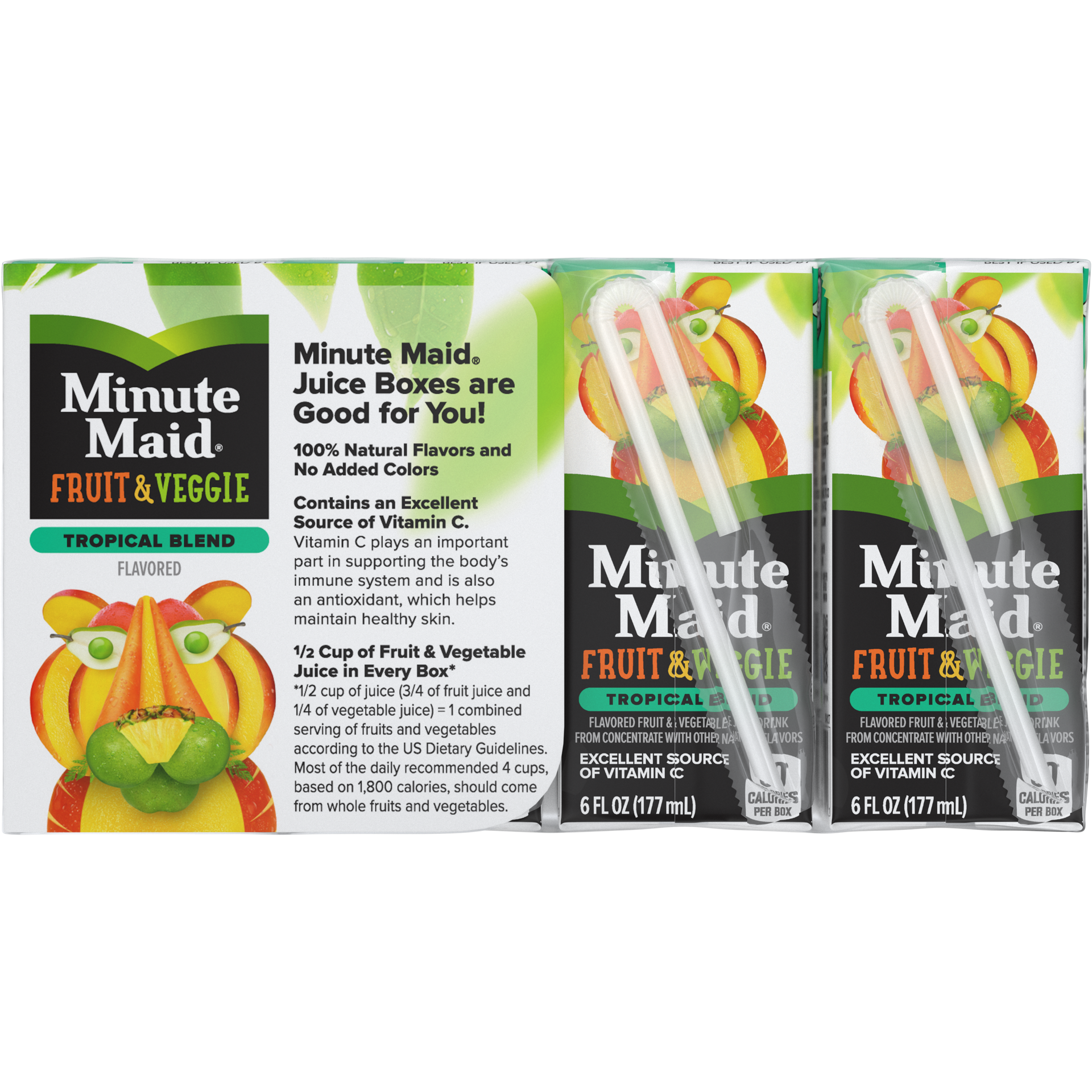 slide 5 of 5, Minute Maid Fruit & Veggie Tropical Blend Cartons, 6 fl oz, 8 Pack, 8 ct; 6 fl oz