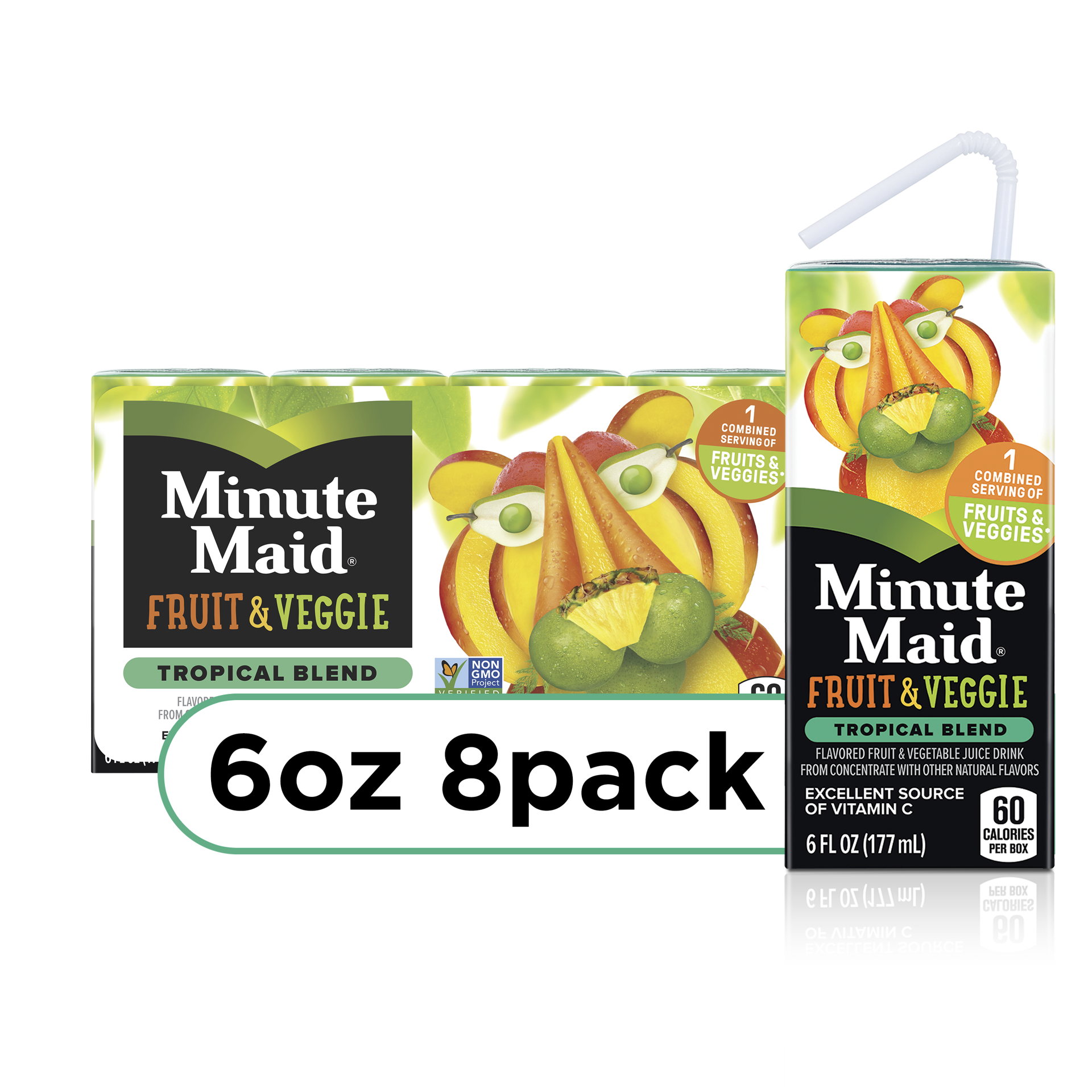 slide 1 of 5, Minute Maid Fruit & Veggie Tropical Blend Cartons, 6 fl oz, 8 Pack, 8 ct; 6 fl oz