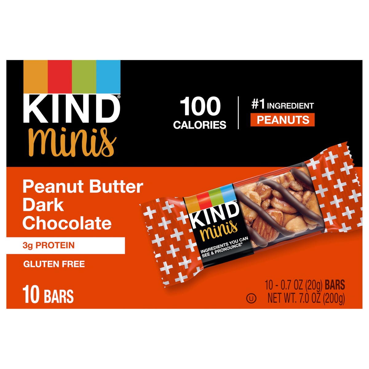 slide 1 of 2, KIND Minis Healthy Snack Bar, Peanut Butter Dark Chocolate, 3g Protein, Gluten Free Bars, 0.7 OZ, (10 Count), 10 ct