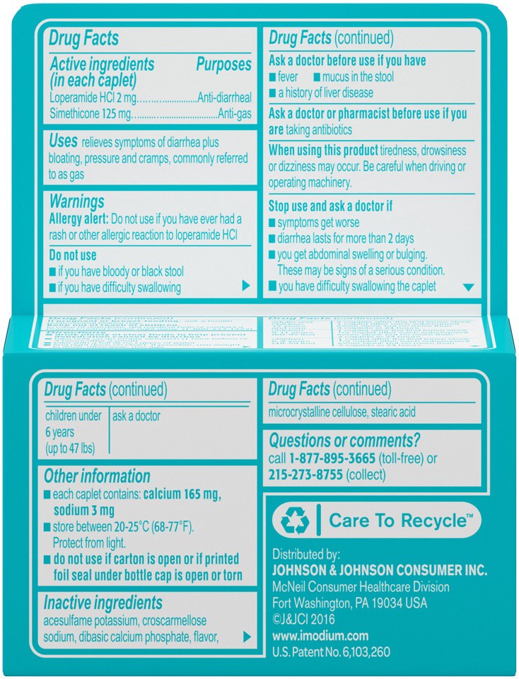 slide 5 of 6, Imodium Multi-Symptom Relief Caplets with Loperamide Hydrochloride and Simethicone, Anti-Diarrheal Medicine for Treatment of Diarrhea, Gas, Bloating, Cramps & Pressure, 42 ct