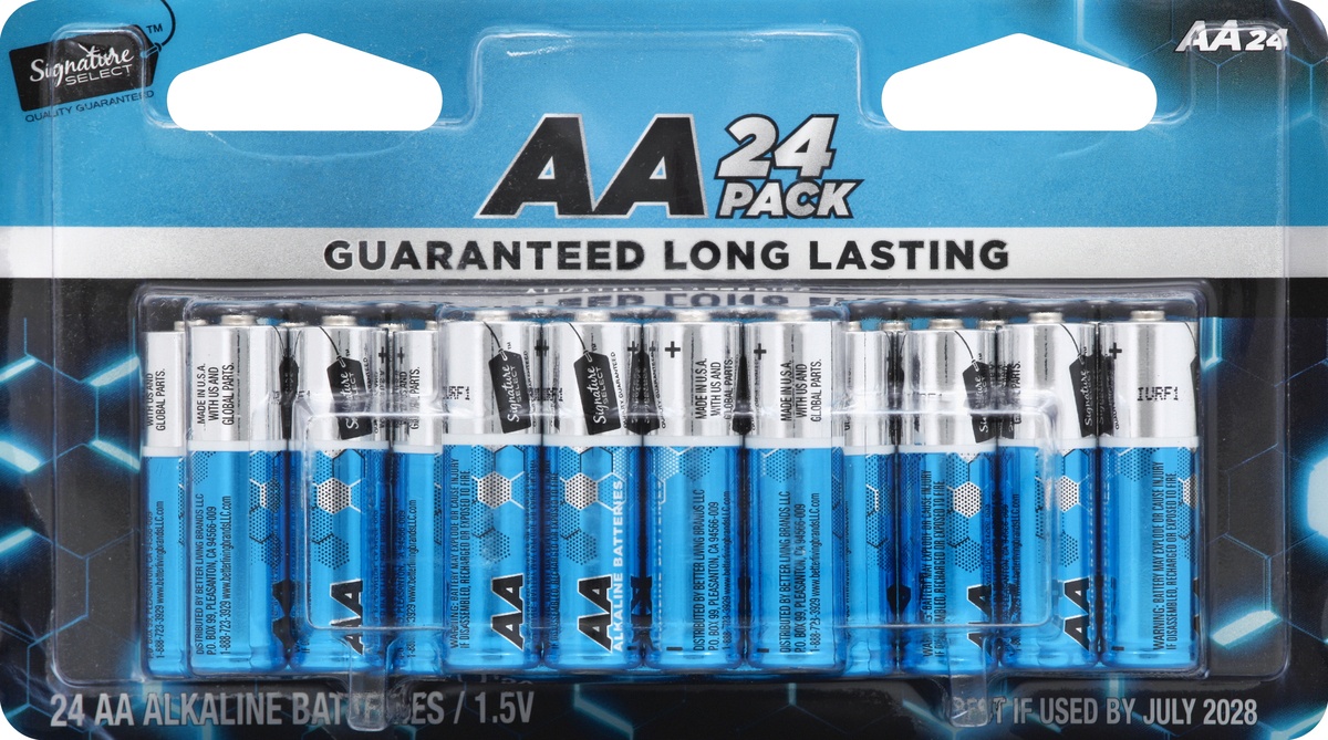 slide 2 of 2, Signature Home Batteries, Alkaline, Aa, 24 Pack, 24 ct