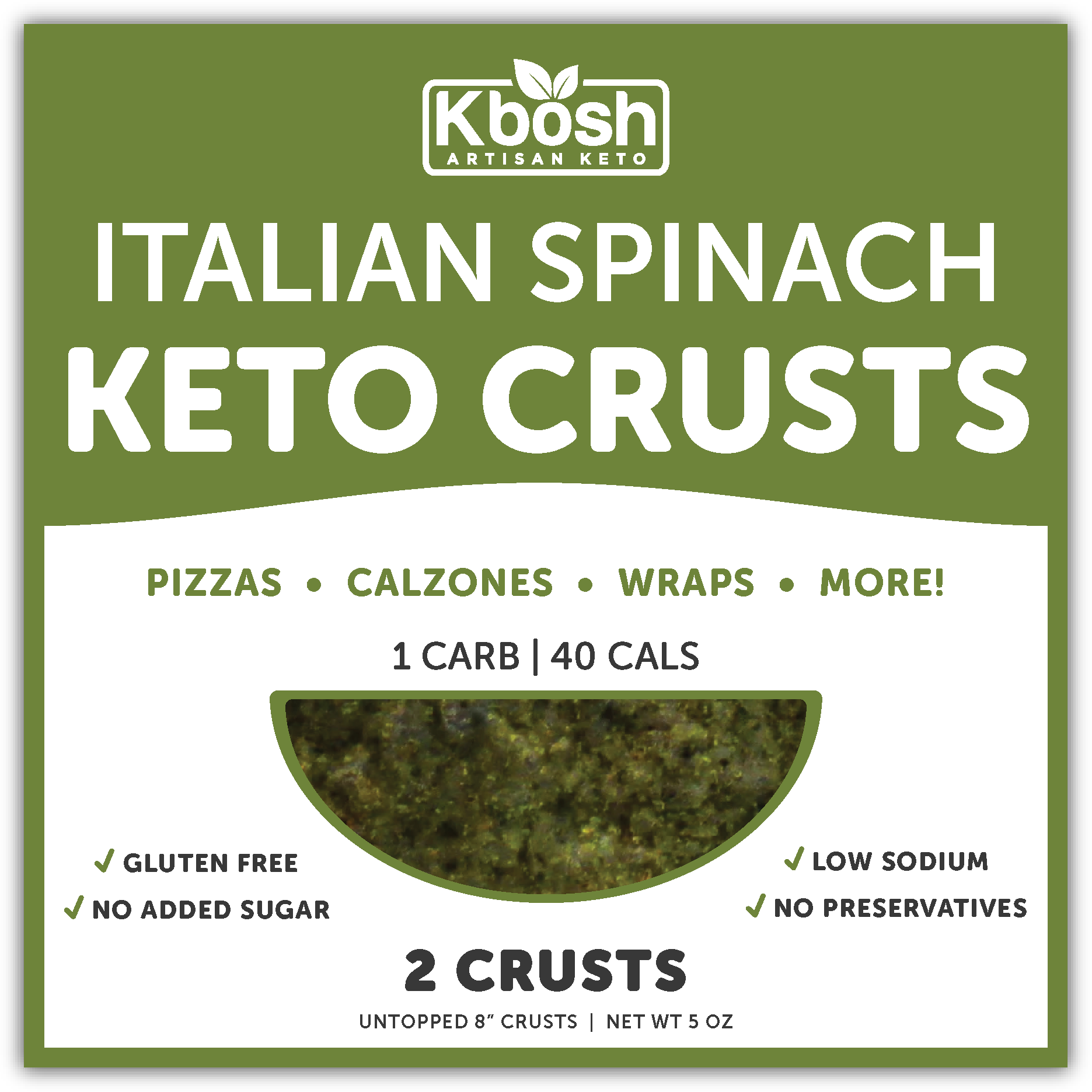 slide 1 of 1, Kbosh Italian Spinach Pizza Crust, 2 ct