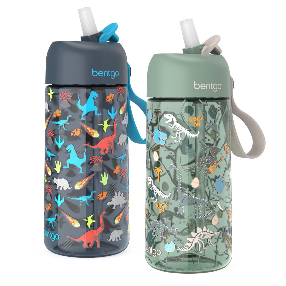 slide 1 of 3, Bentgo Dino And Fossils Kids Water Bottle, 2 ct