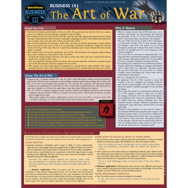 slide 1 of 1, QuickStudy Guide, Business 101 The Art of War, 1 ct