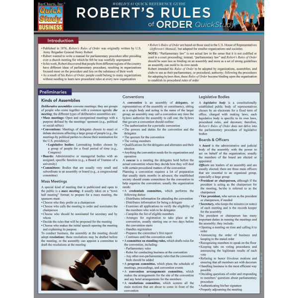 slide 1 of 1, QuickStudy Guide, Robert's Rules of Order, 1 ct