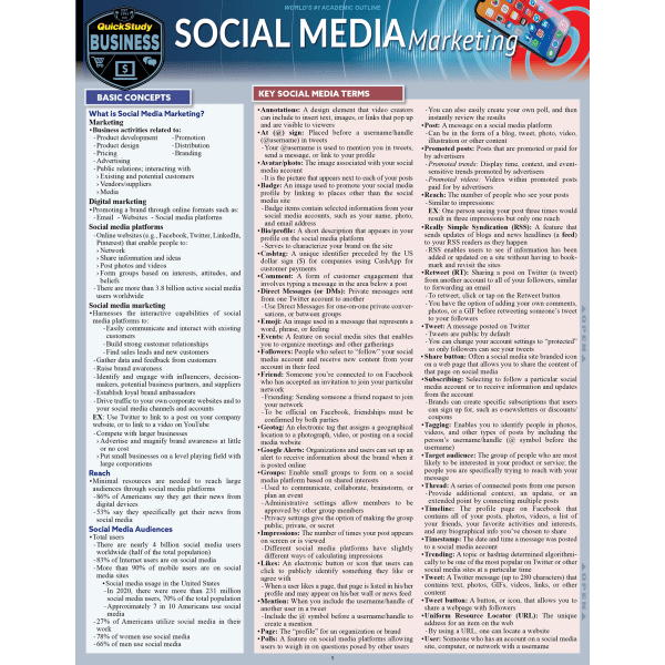 slide 1 of 1, QuickStudy Guide, Social Media Marketing, 1 ct
