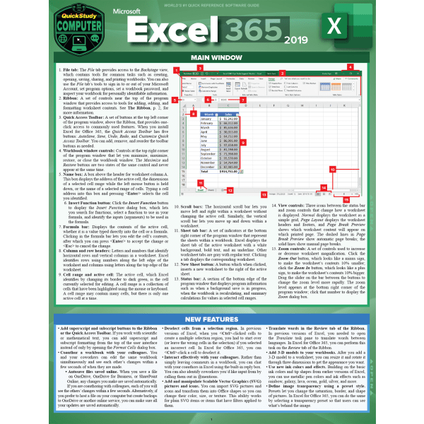 slide 1 of 1, QuickStudy Guide, Microsoft Excel 365 2019, 1 ct