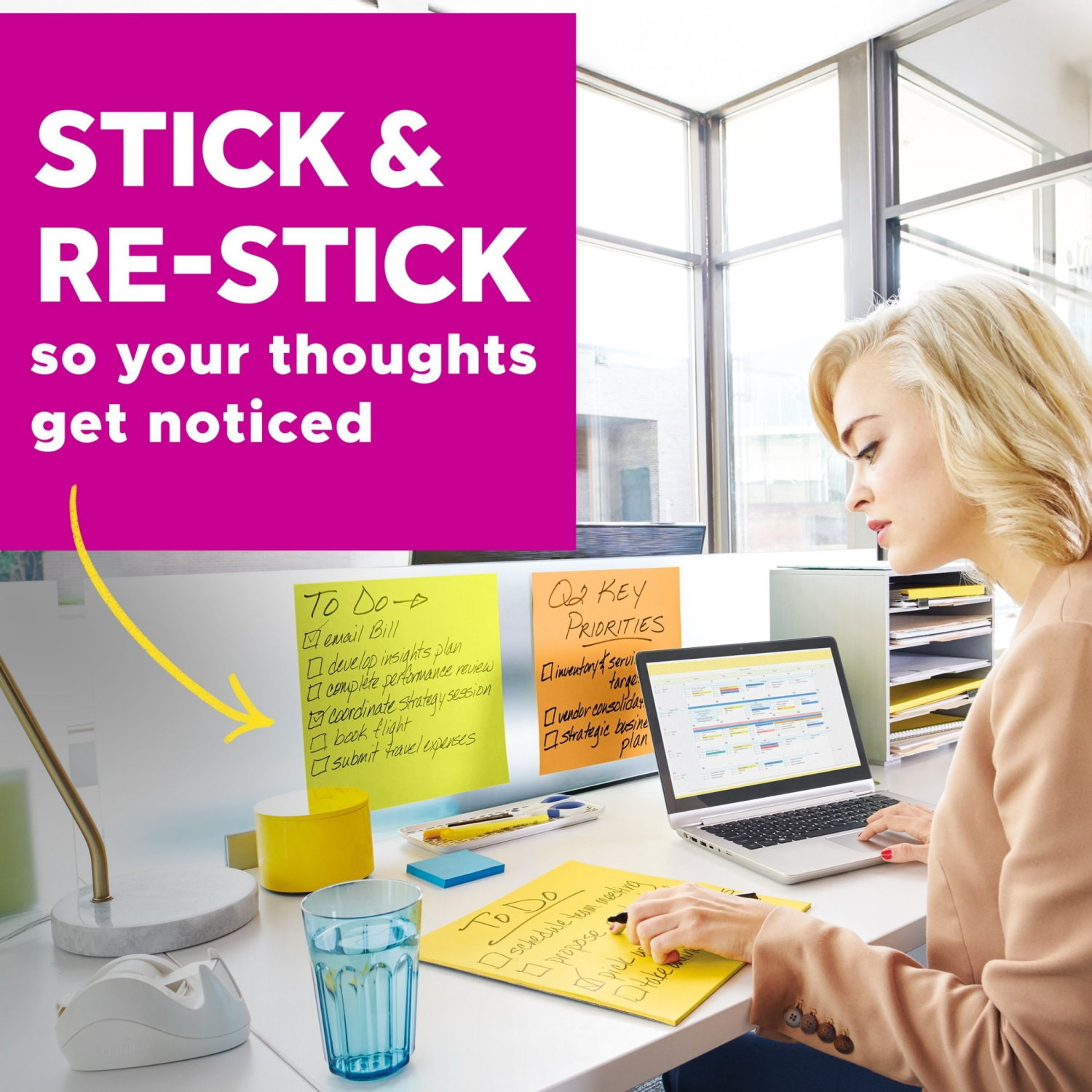 slide 4 of 4, 3M Post-it Super Sticky Big Pad, Papaya Fizz, 8x8 in (20.3x20.3 cm), 30 Sheet, 1 ct