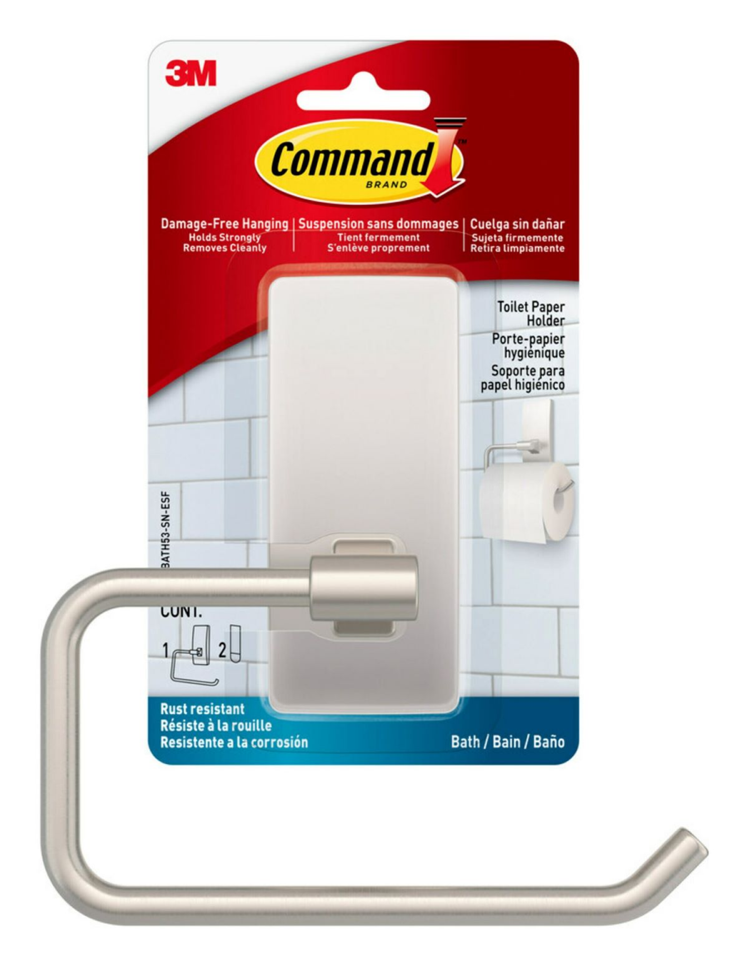 slide 1 of 4, 3M Command Bath Toilet Paper Holder Satin Nickel, 1 ct