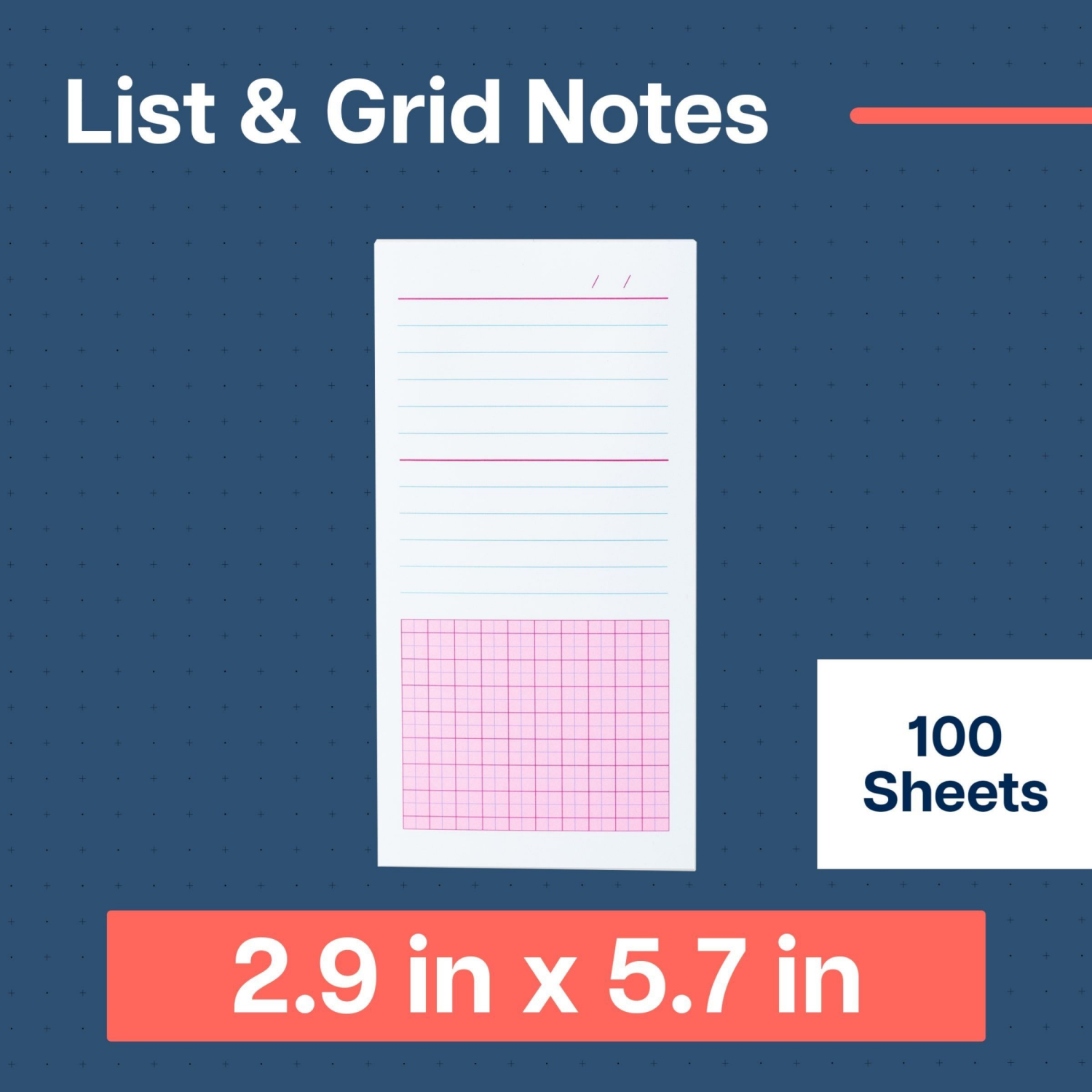 slide 2 of 2, 3M Post-It® Noted List Notes Ntd11-36-4, White Pink, 2.9 In X 5.7in (73.6 Mm X 144.7 Mm), 1 ct