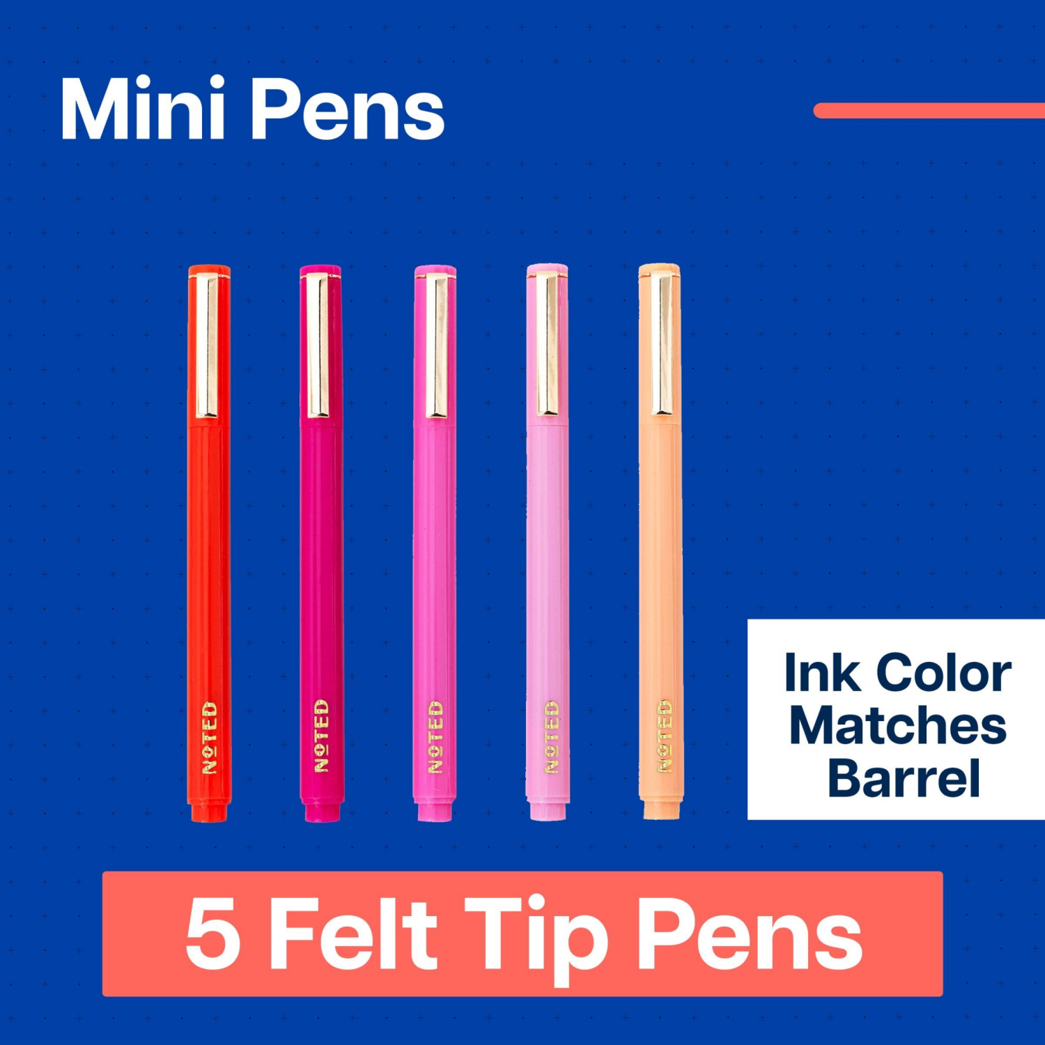 slide 2 of 3, 3M Post-It® Noted 5 Mini Felt Tip Pens In Shades Of Pink And Orange, 1 ct