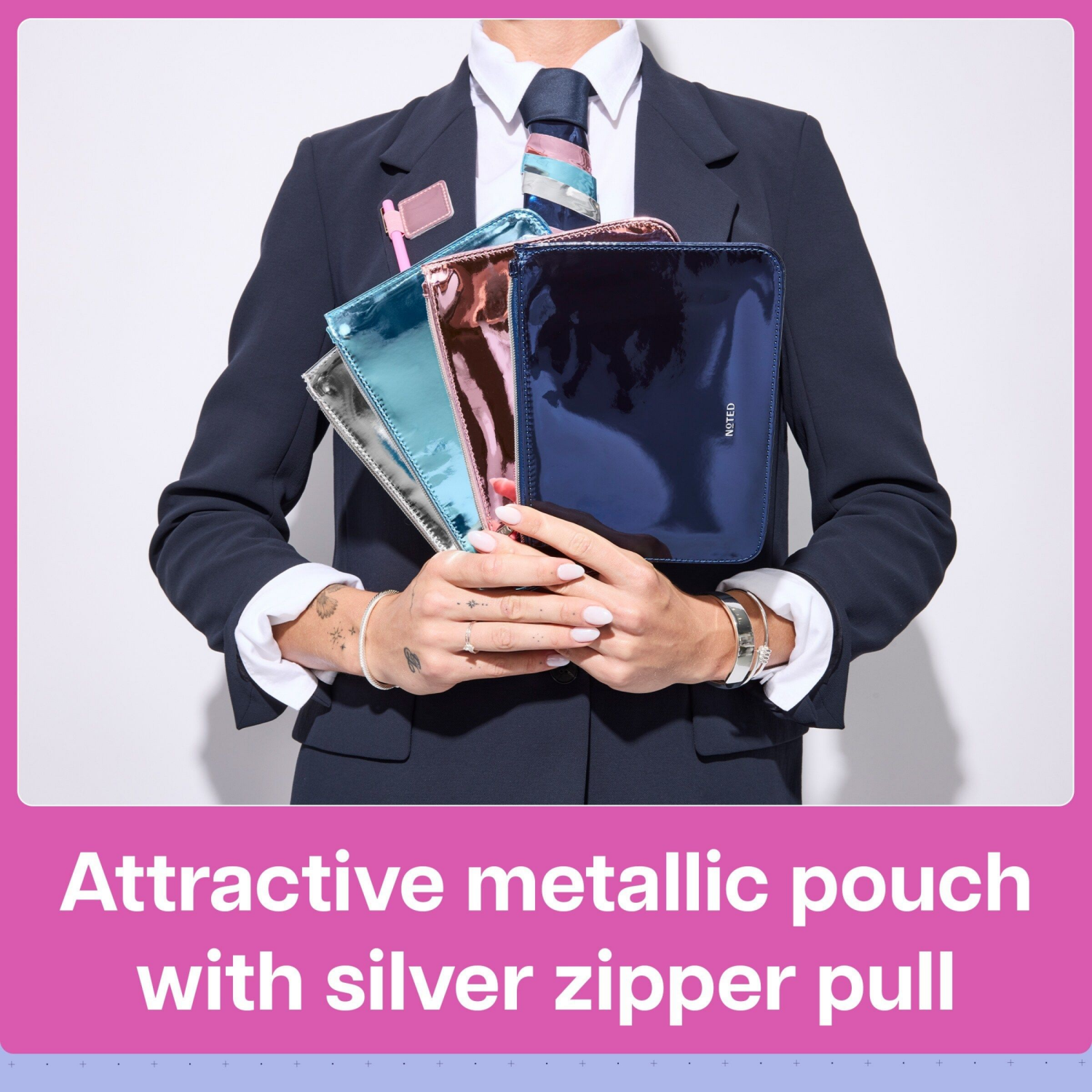 slide 4 of 4, 3M Post-it Metallic Pink Pen Pouch, 6 in x 8.75 in, 1 ct