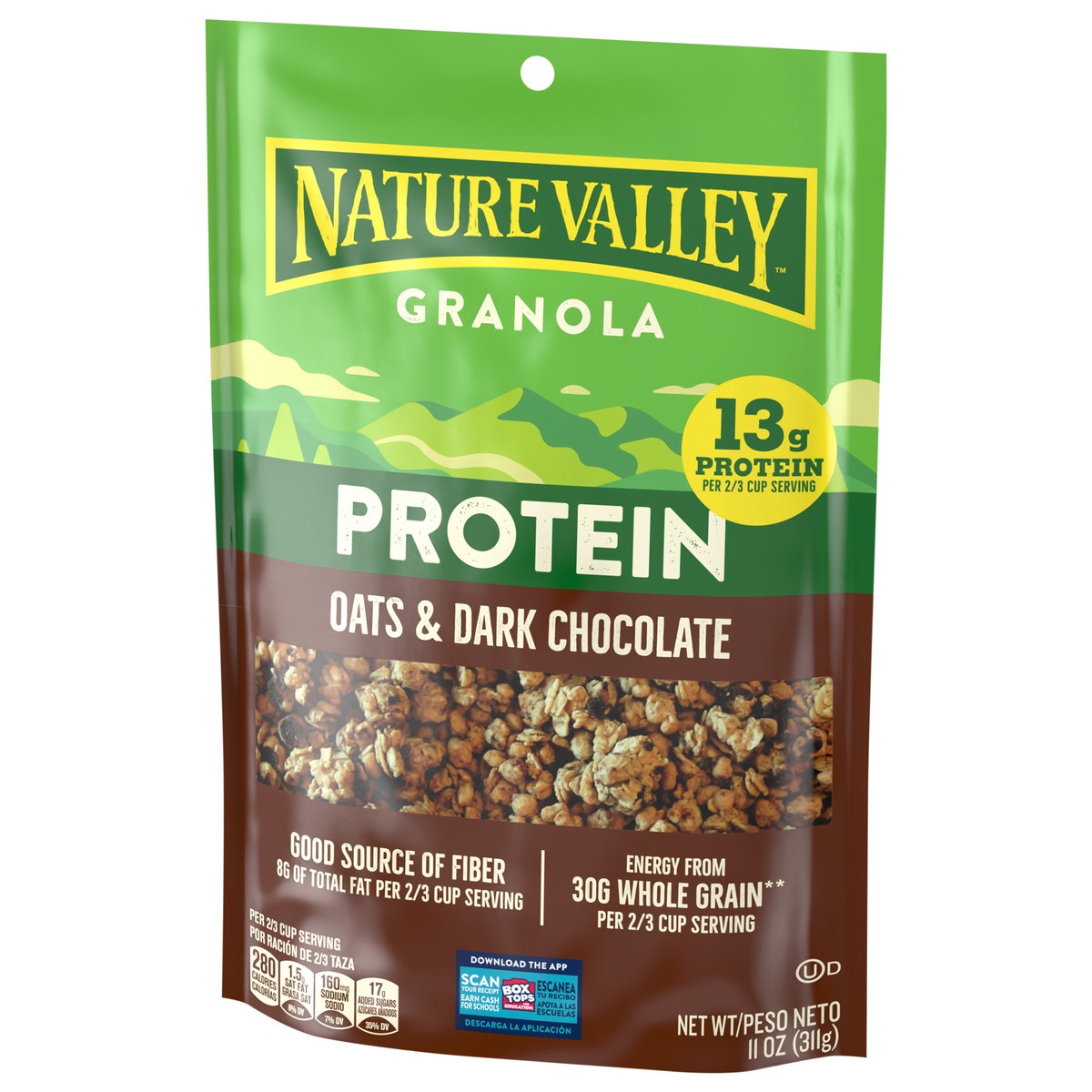 slide 12 of 13, Nature Valley Protein Granola, Oats and Dark Chocolate, Resealable Bag, 11 OZ, 11 oz