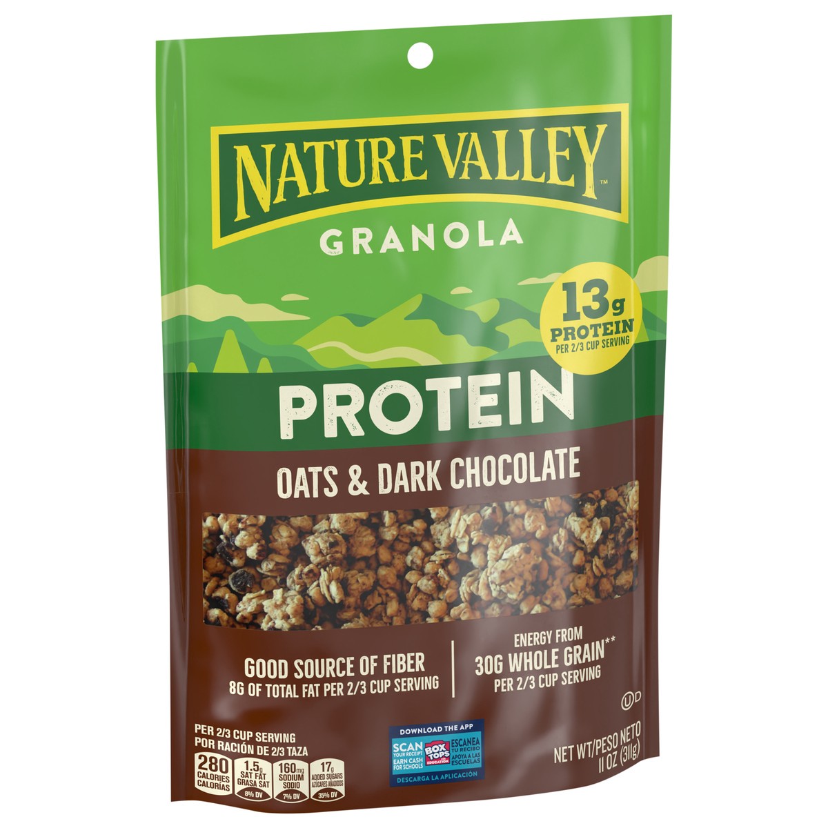 slide 4 of 13, Nature Valley Protein Granola, Oats and Dark Chocolate, Resealable Bag, 11 OZ, 11 oz