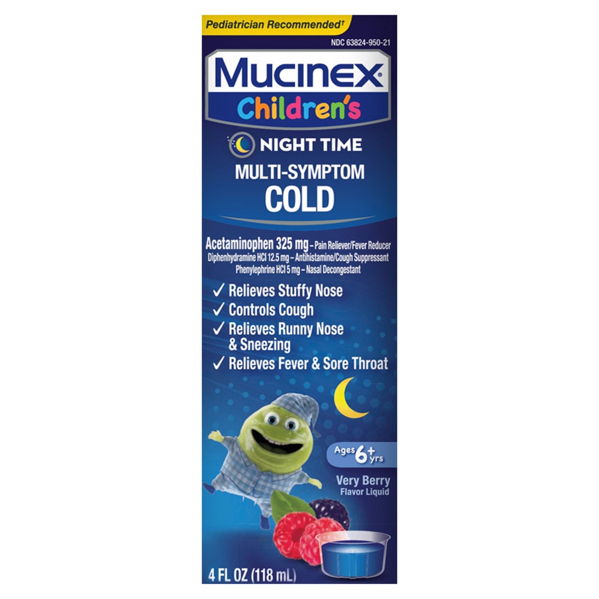 Mucinex Children's MultiSymptom Nighttime Cold Liquid, Very Berry