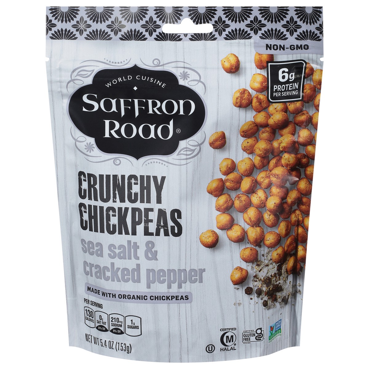 slide 1 of 1, Saffron Road Sea Salt & Cracked Pepper Gluten Free Crunchy Chickpeas Snack - 5.4 Oz, 5.4 oz