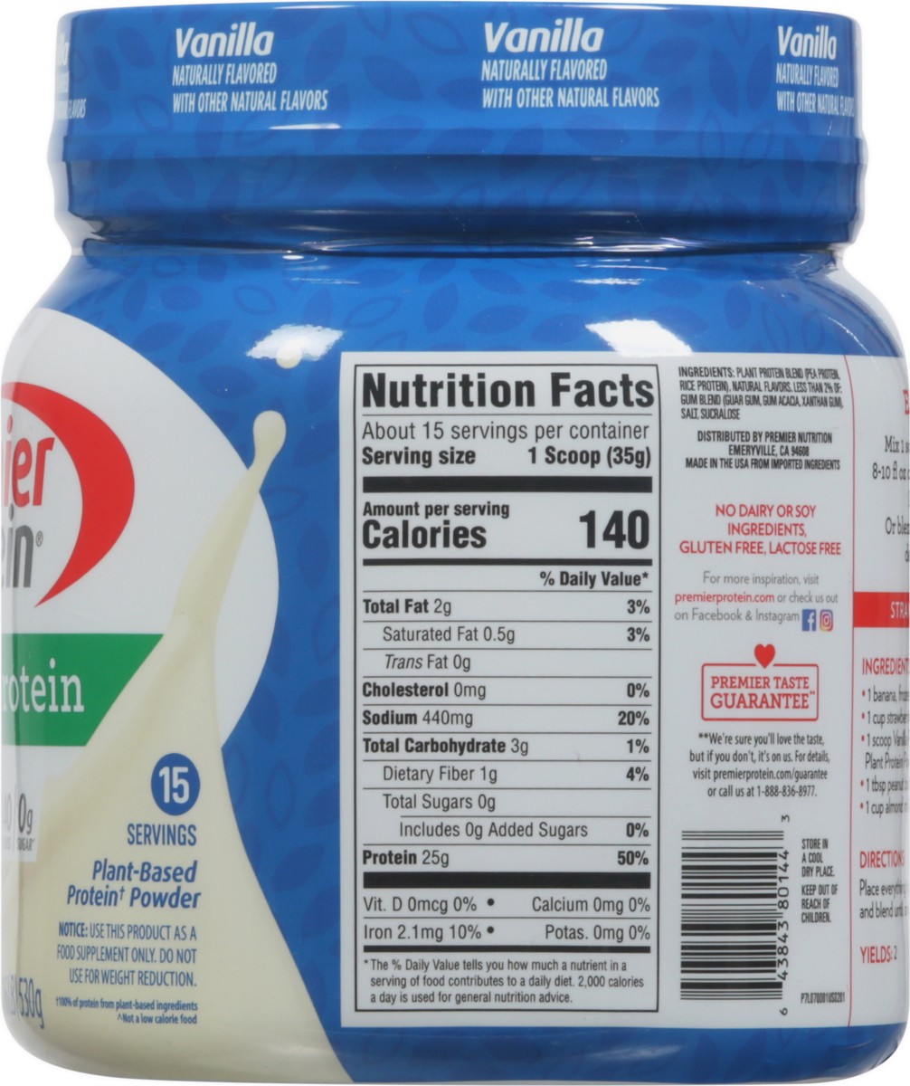 slide 6 of 9, Premier Protein Plant Protein Vanilla Protein Powder 18.6 oz, 18.6 oz