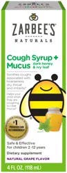 Zarbee's Naturals Childrens Dark Honey Grape Cough Syrup + Mucus - 4 Fl. Oz.