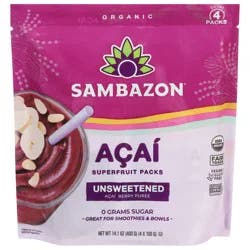 Sambazon Organic Superfruit Packs Pure Unsweetened Blend Acai - 4-3.5 Oz