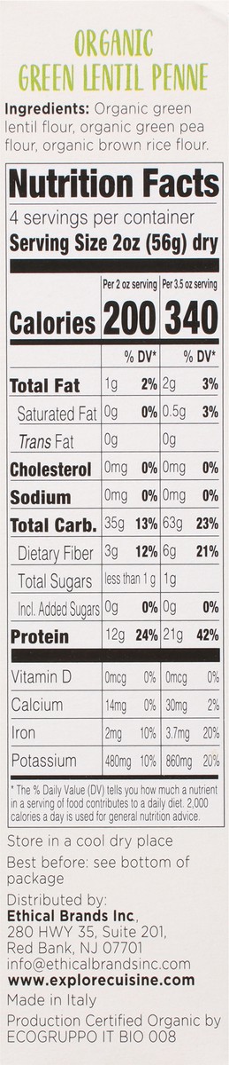 slide 6 of 9, Explore Cuisine Organic Green Lentil Penne 8 oz, 1 ct