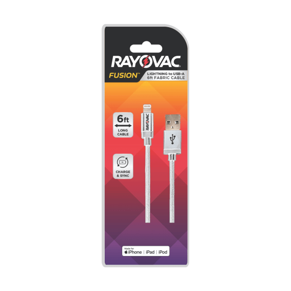 slide 2 of 2, Rayovac Lightning To Usb-A Cable, 6', Assorted Colors, Mp7946, 1 ct