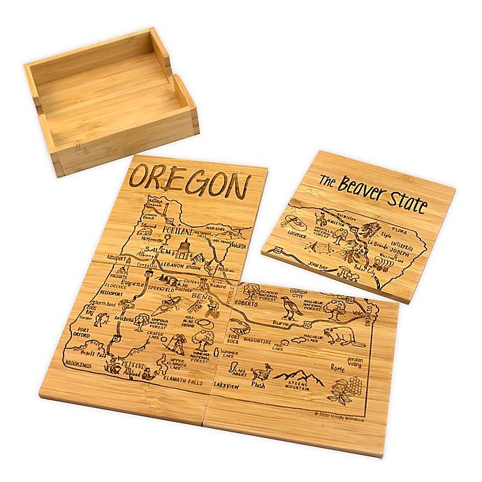 slide 1 of 1, Totally Bamboo Oregon Puzzle Coaster Set, 5 ct