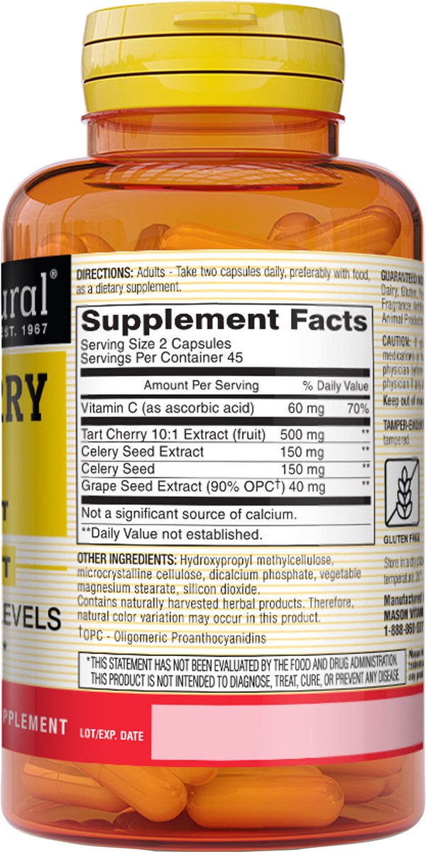 slide 2 of 9, Mason Natural Tart Cherry 500 mg 10:1 Extract Veggie Caps - Supports Healthy Uric Acid Levels & Joint Health*, 90 Capsules, 90 ct